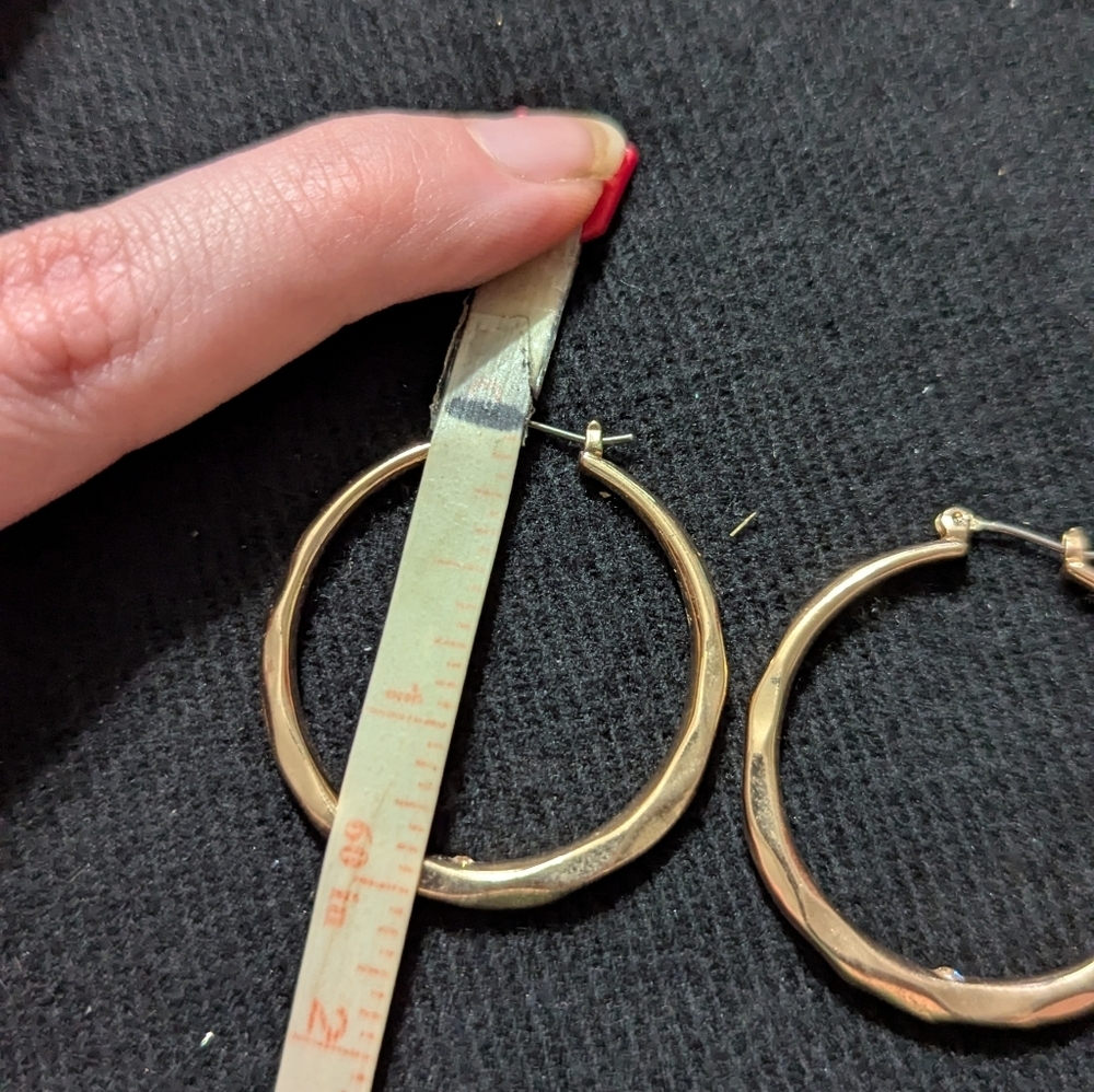 Gold Tone Wavy Hoop Statement Earrings - Picture 2 of 2